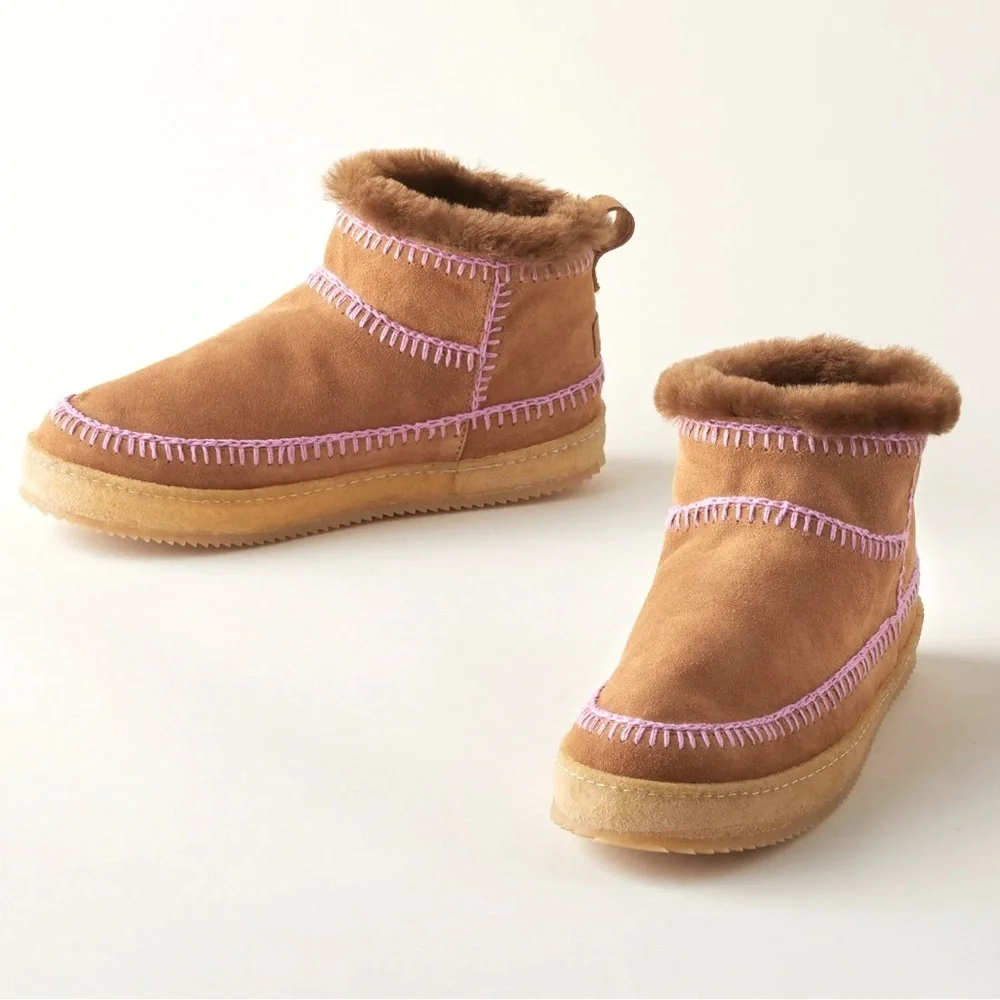 Anthropologie Laidback London Nyuki Low Suede Honey Ankle Boots Size 41 EU 10 US